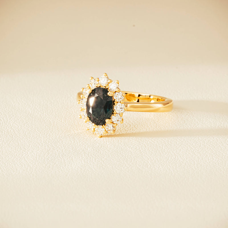 18ct Yellow Gold 1.76ct Green Sapphire & Diamond Belle Ring - Ring - Walker & Hall