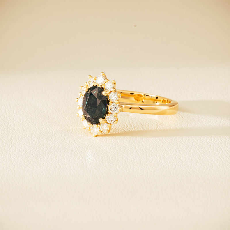 18ct Yellow Gold 1.76ct Green Sapphire & Diamond Belle Ring - Ring - Walker & Hall