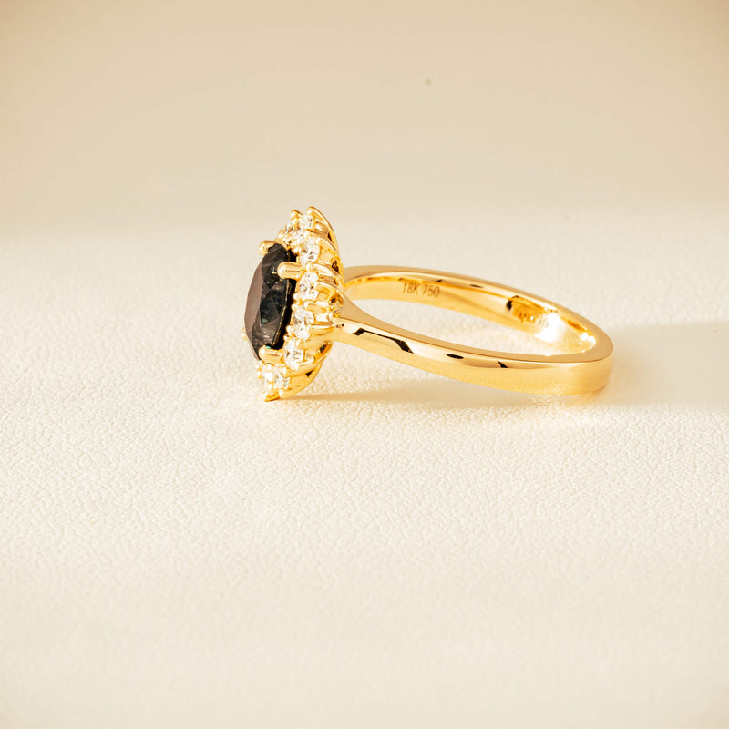 18ct Yellow Gold 1.76ct Green Sapphire & Diamond Belle Ring - Ring - Walker & Hall