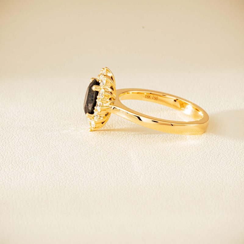 18ct Yellow Gold 1.76ct Green Sapphire & Diamond Belle Ring - Ring - Walker & Hall