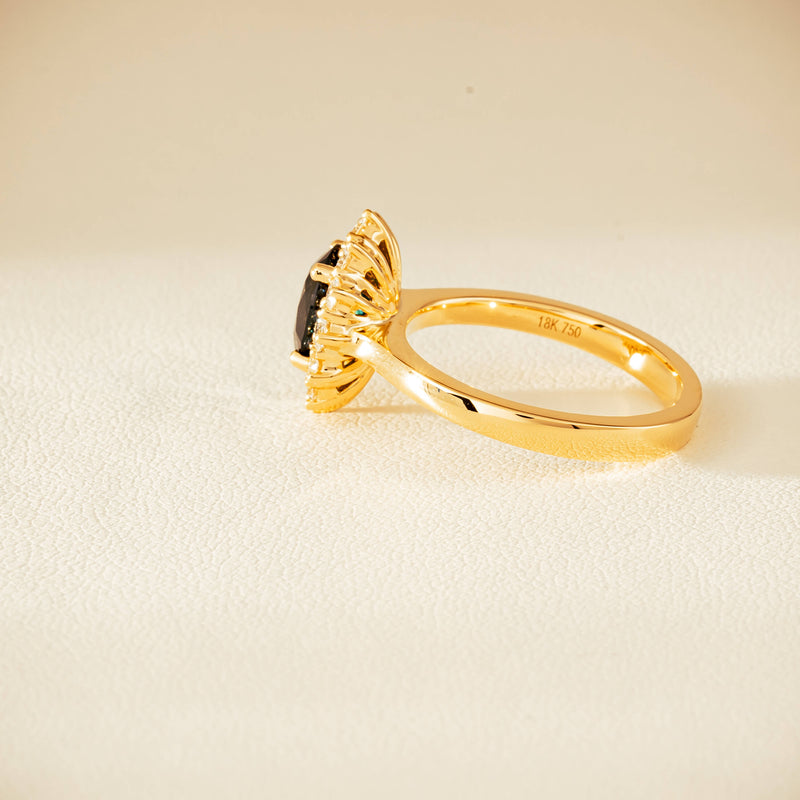 18ct Yellow Gold 1.76ct Green Sapphire & Diamond Belle Ring - Ring - Walker & Hall