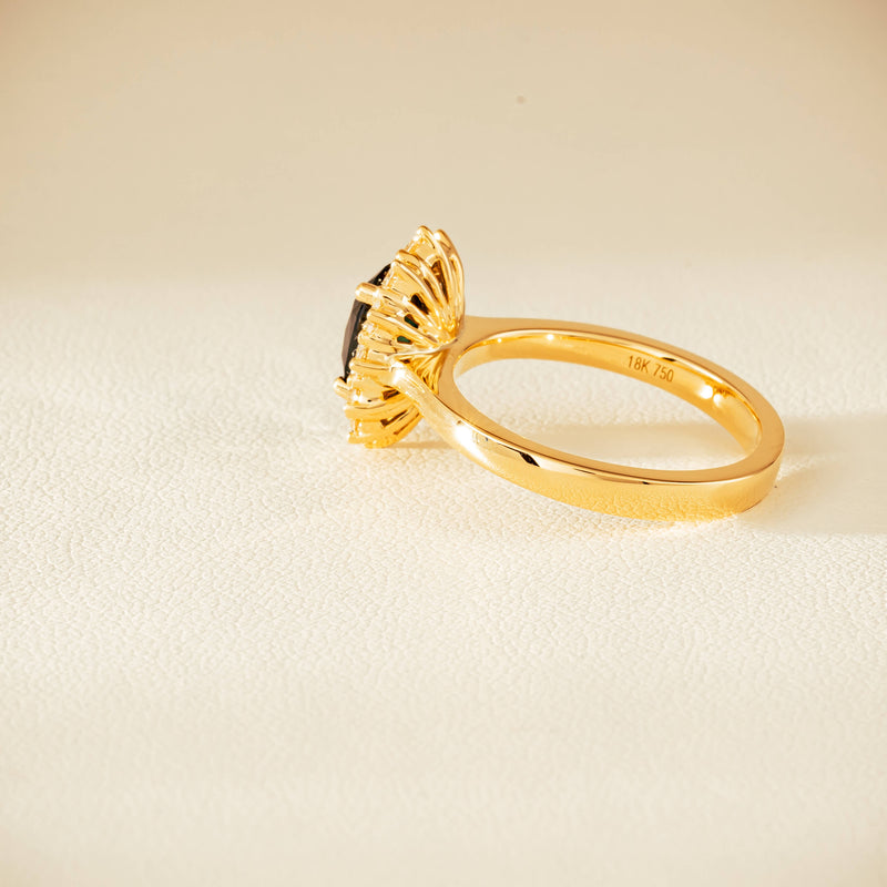 18ct Yellow Gold 1.76ct Green Sapphire & Diamond Belle Ring - Ring - Walker & Hall