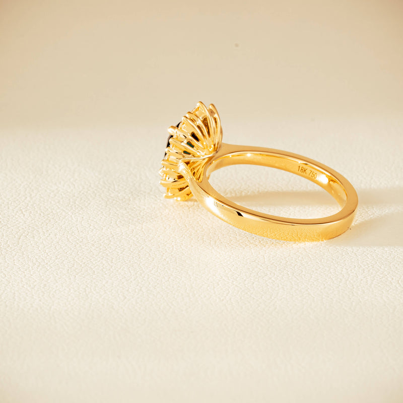 18ct Yellow Gold 1.76ct Green Sapphire & Diamond Belle Ring - Ring - Walker & Hall