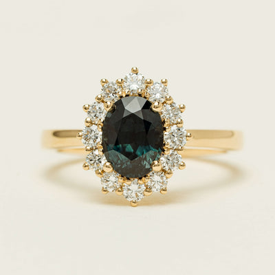 18ct Yellow Gold 1.76ct Green Sapphire & Diamond Belle Ring - Ring - Walker & Hall