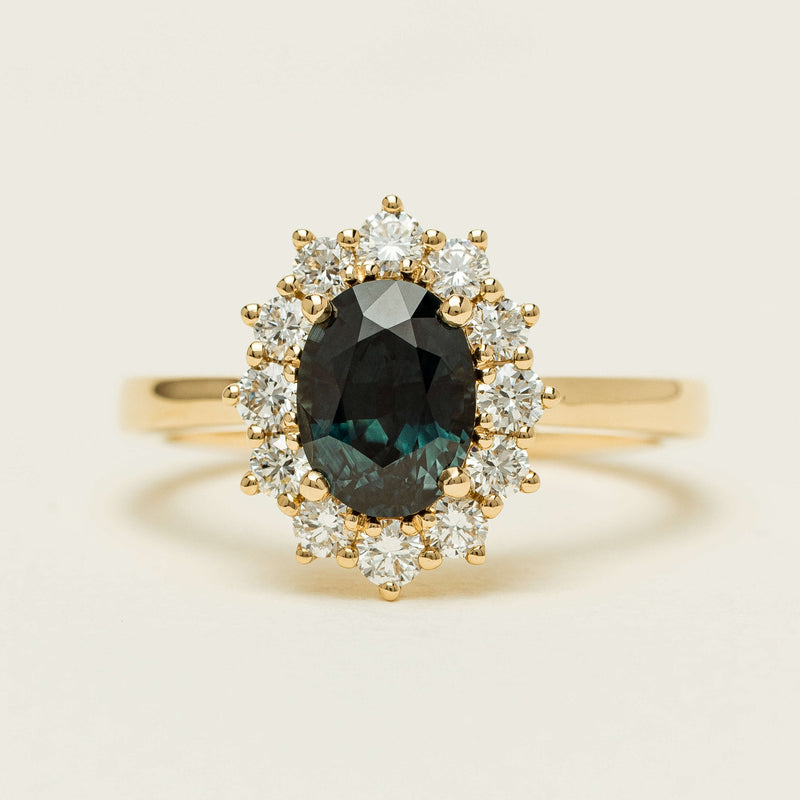 18ct Yellow Gold 1.76ct Green Sapphire & Diamond Belle Ring - Ring - Walker & Hall