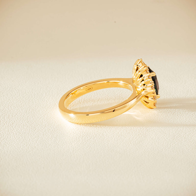 18ct Yellow Gold 1.76ct Green Sapphire & Diamond Belle Ring - Ring - Walker & Hall