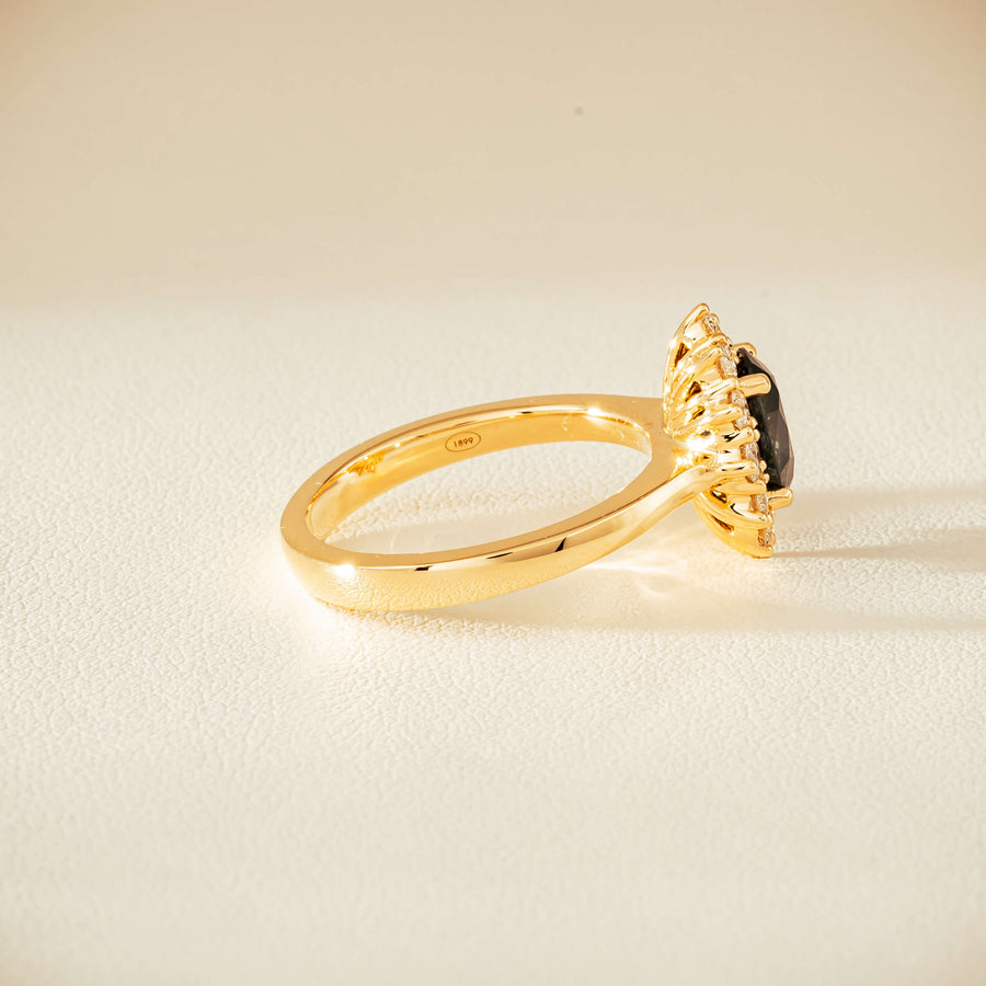 18ct Yellow Gold 1.76ct Green Sapphire & Diamond Belle Ring - Ring - Walker & Hall