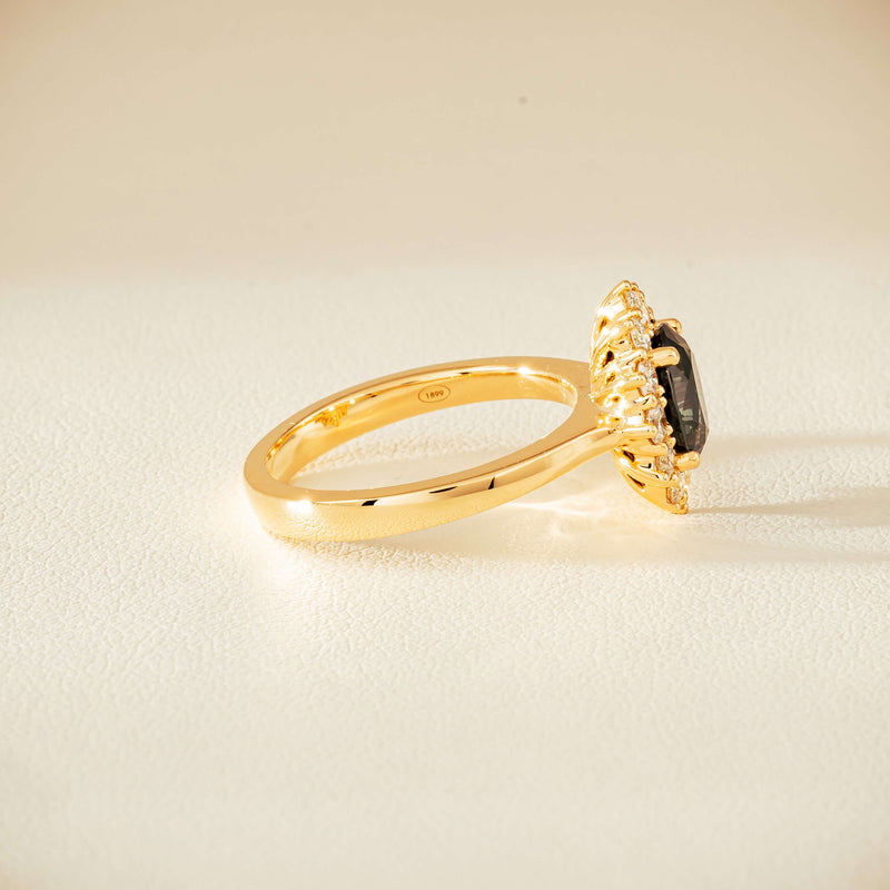 18ct Yellow Gold 1.76ct Green Sapphire & Diamond Belle Ring - Ring - Walker & Hall