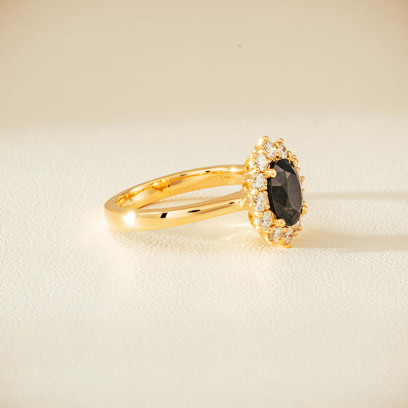 18ct Yellow Gold 1.76ct Green Sapphire & Diamond Belle Ring - Ring - Walker & Hall