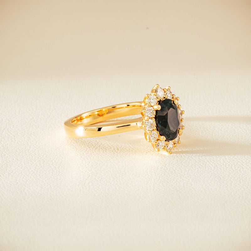 18ct Yellow Gold 1.76ct Green Sapphire & Diamond Belle Ring - Ring - Walker & Hall