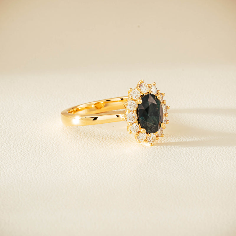 18ct Yellow Gold 1.76ct Green Sapphire & Diamond Belle Ring - Ring - Walker & Hall