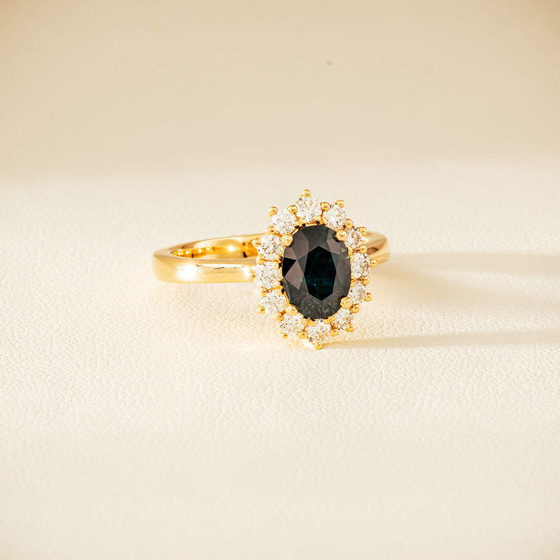 18ct Yellow Gold 1.76ct Green Sapphire & Diamond Belle Ring - Ring - Walker & Hall