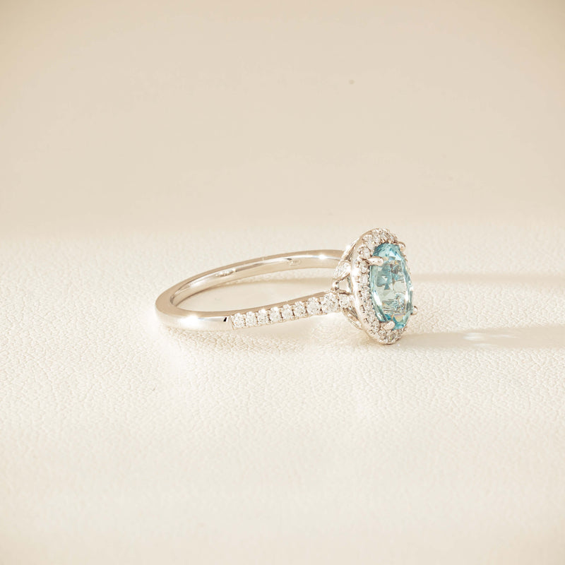 18ct White Gold 1.26ct Aquamarine & Diamond Sierra Ring - Ring - Walker & Hall