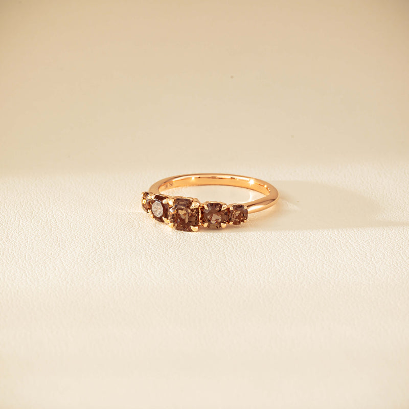 18ct Rose Gold Five-Stone Smoky Quartz Octavia Ring - Ring - Walker & Hall