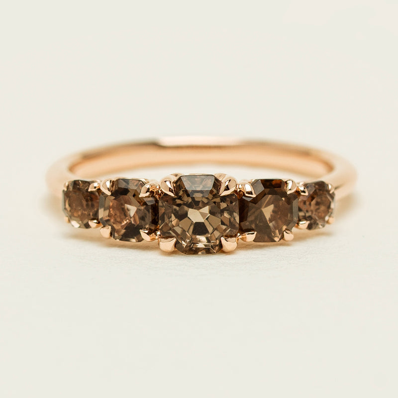 18ct Rose Gold Five-Stone Smoky Quartz Octavia Ring - Ring - Walker & Hall