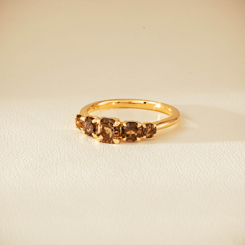 18ct Yellow Gold Five-Stone Smoky Quartz Octavia Ring - Ring - Walker & Hall