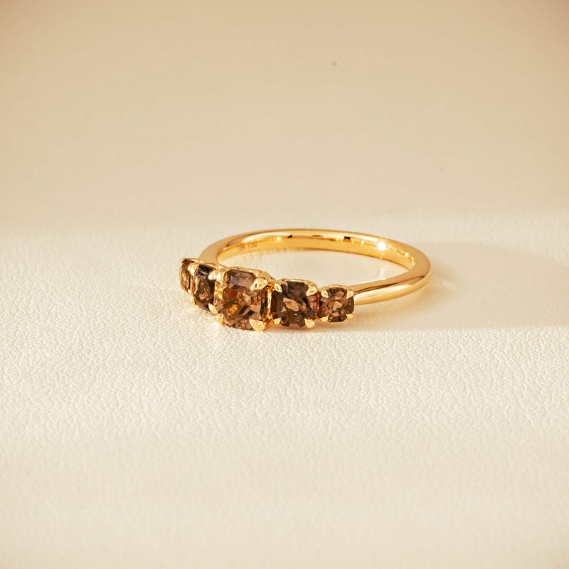 18ct Yellow Gold Five-Stone Smoky Quartz Octavia Ring - Ring - Walker & Hall