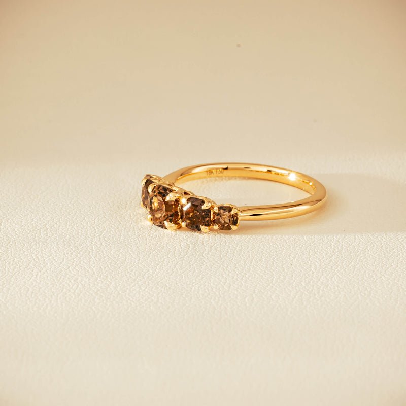 18ct Yellow Gold Five-Stone Smoky Quartz Octavia Ring - Ring - Walker & Hall