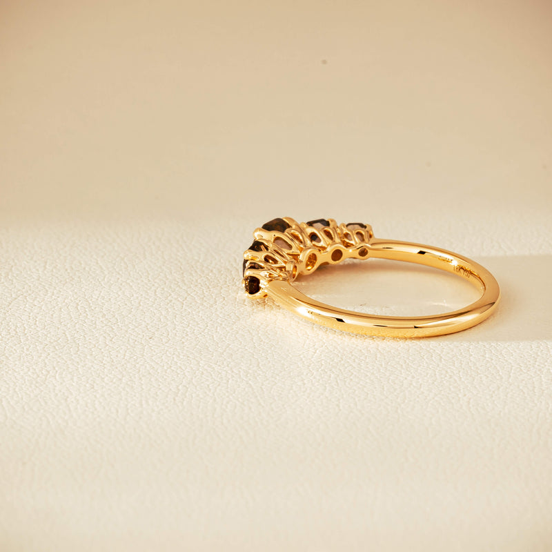 18ct Yellow Gold Five-Stone Smoky Quartz Octavia Ring - Ring - Walker & Hall