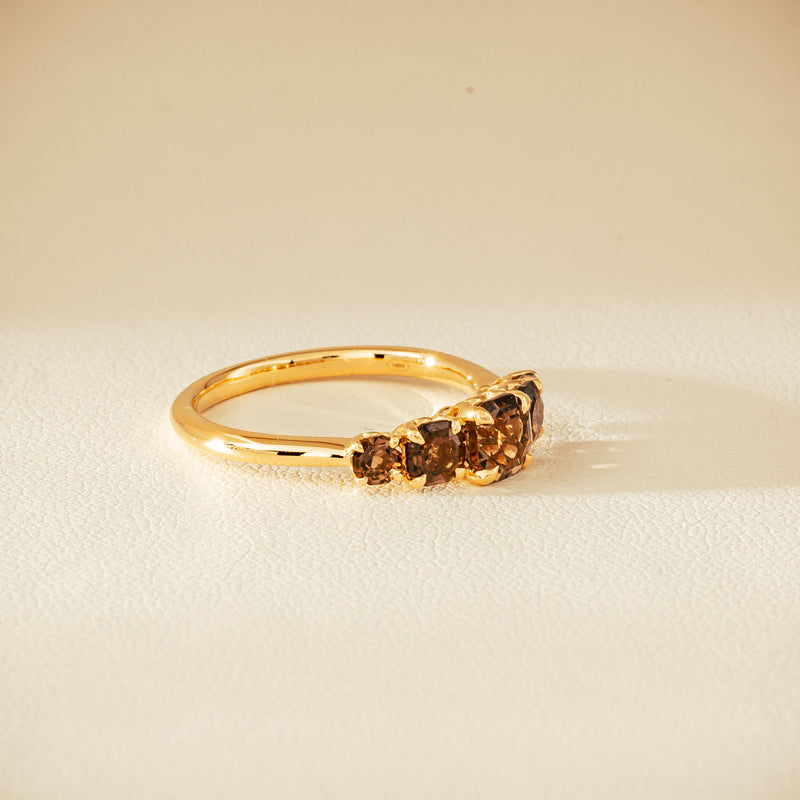 18ct Yellow Gold Five-Stone Smoky Quartz Octavia Ring - Ring - Walker & Hall