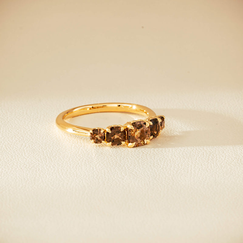 18ct Yellow Gold Five-Stone Smoky Quartz Octavia Ring - Ring - Walker & Hall