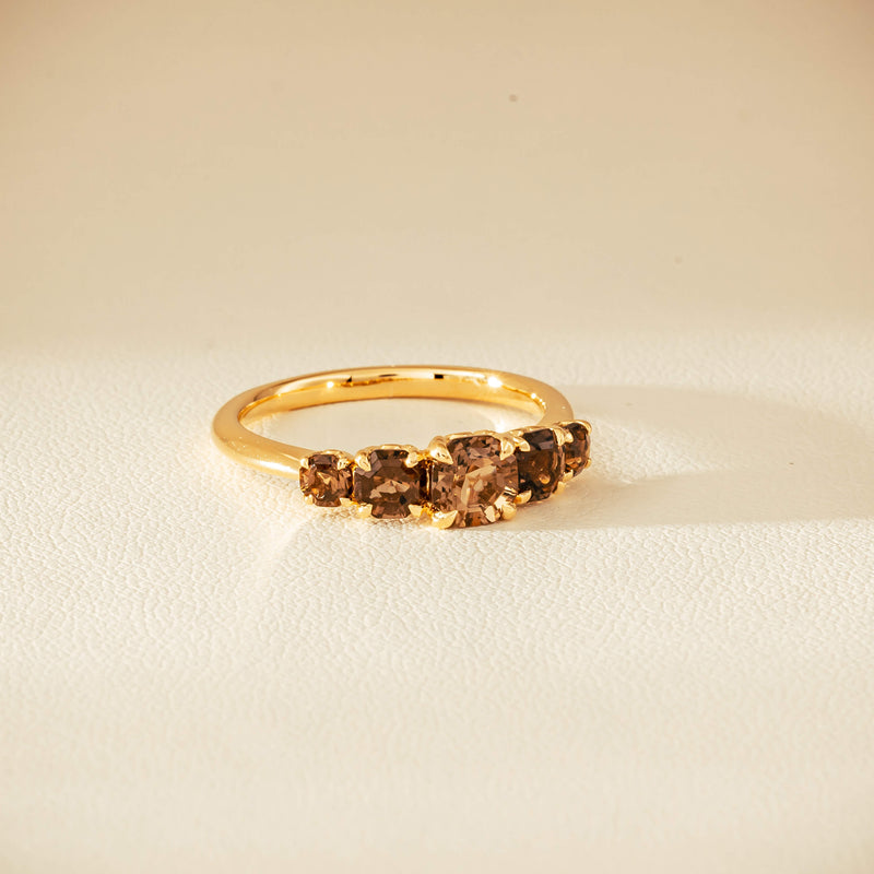 18ct Yellow Gold Five-Stone Smoky Quartz Octavia Ring - Ring - Walker & Hall