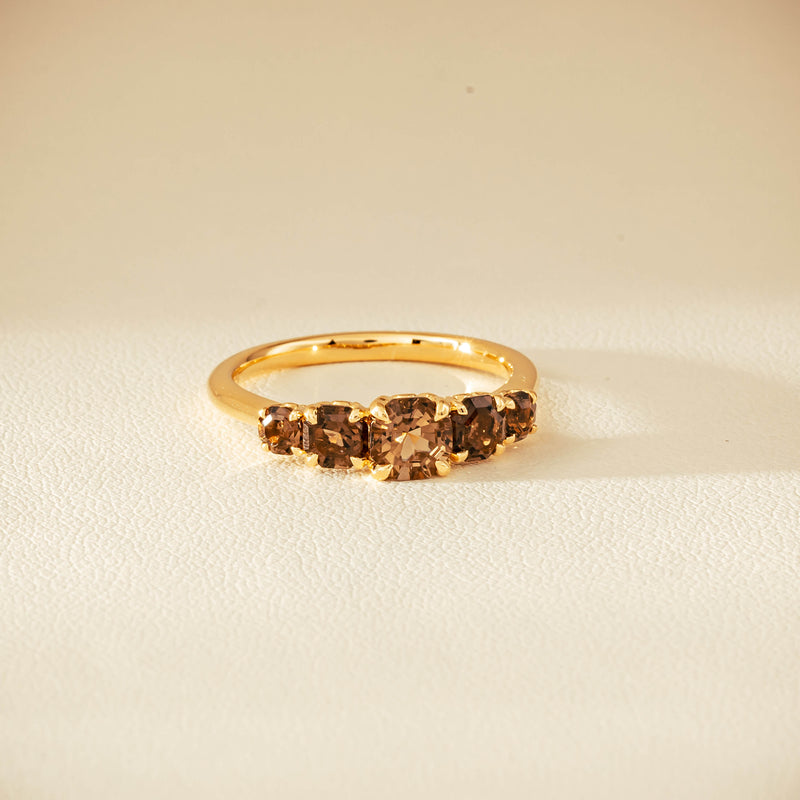 18ct Yellow Gold Five-Stone Smoky Quartz Octavia Ring - Ring - Walker & Hall