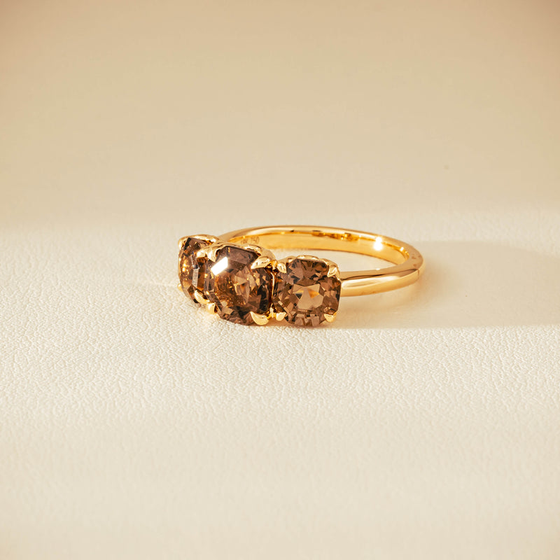 18ct Yellow Gold Three-Stone Smoky Quartz Octavia Ring - Ring - Walker & Hall