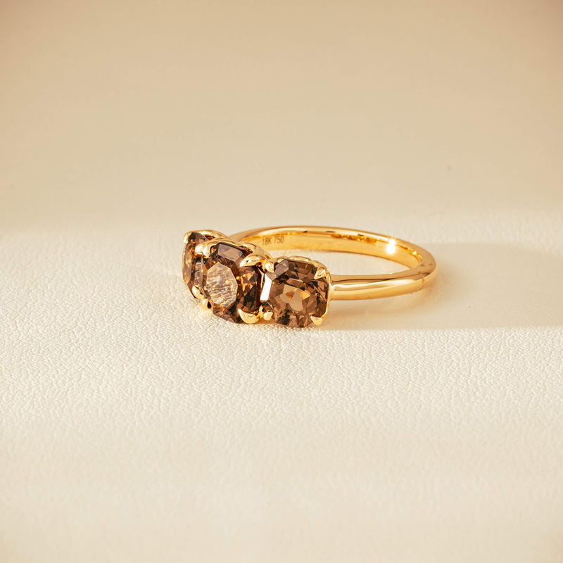 18ct Yellow Gold Three-Stone Smoky Quartz Octavia Ring - Ring - Walker & Hall