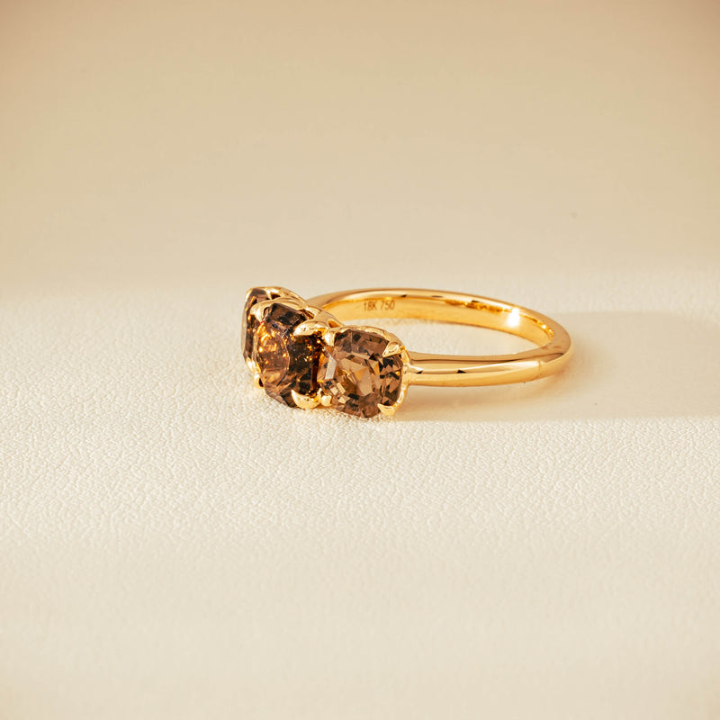 18ct Yellow Gold Three-Stone Smoky Quartz Octavia Ring - Ring - Walker & Hall
