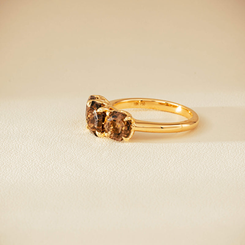 18ct Yellow Gold Three-Stone Smoky Quartz Octavia Ring - Ring - Walker & Hall