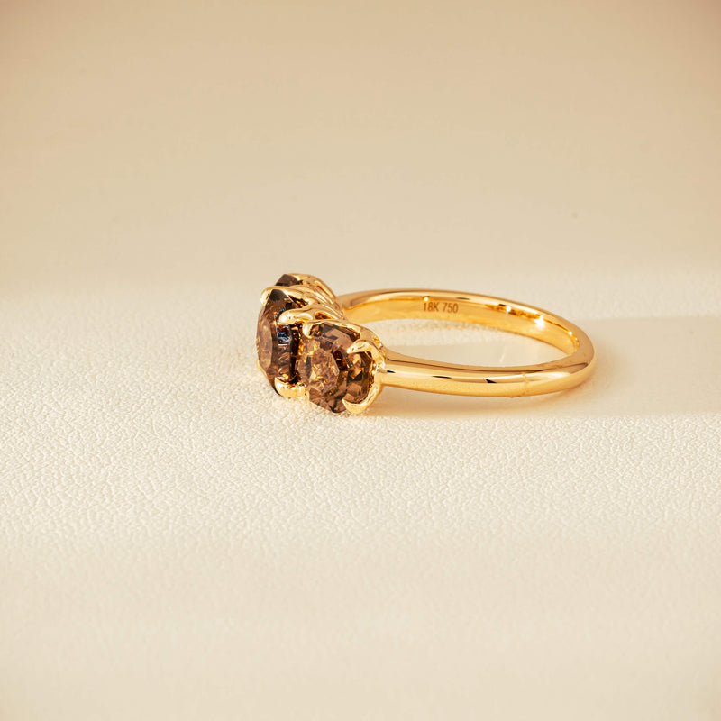 18ct Yellow Gold Three-Stone Smoky Quartz Octavia Ring - Ring - Walker & Hall