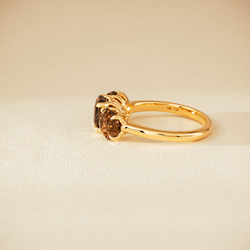 18ct Yellow Gold Three-Stone Smoky Quartz Octavia Ring - Ring - Walker & Hall
