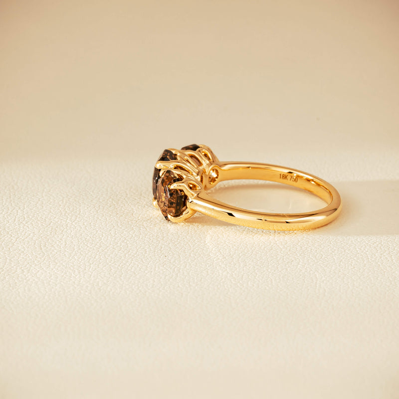18ct Yellow Gold Three-Stone Smoky Quartz Octavia Ring - Ring - Walker & Hall
