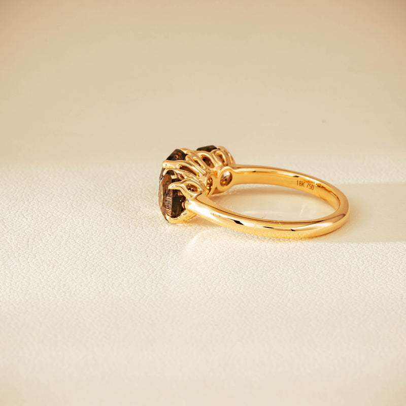 18ct Yellow Gold Three-Stone Smoky Quartz Octavia Ring - Ring - Walker & Hall