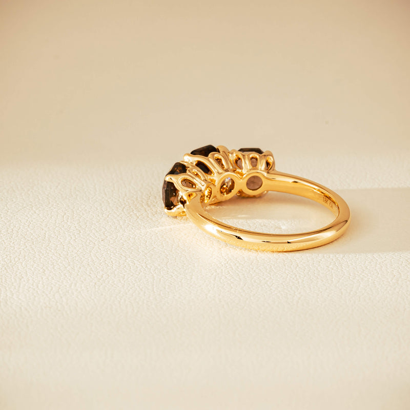 18ct Yellow Gold Three-Stone Smoky Quartz Octavia Ring - Ring - Walker & Hall