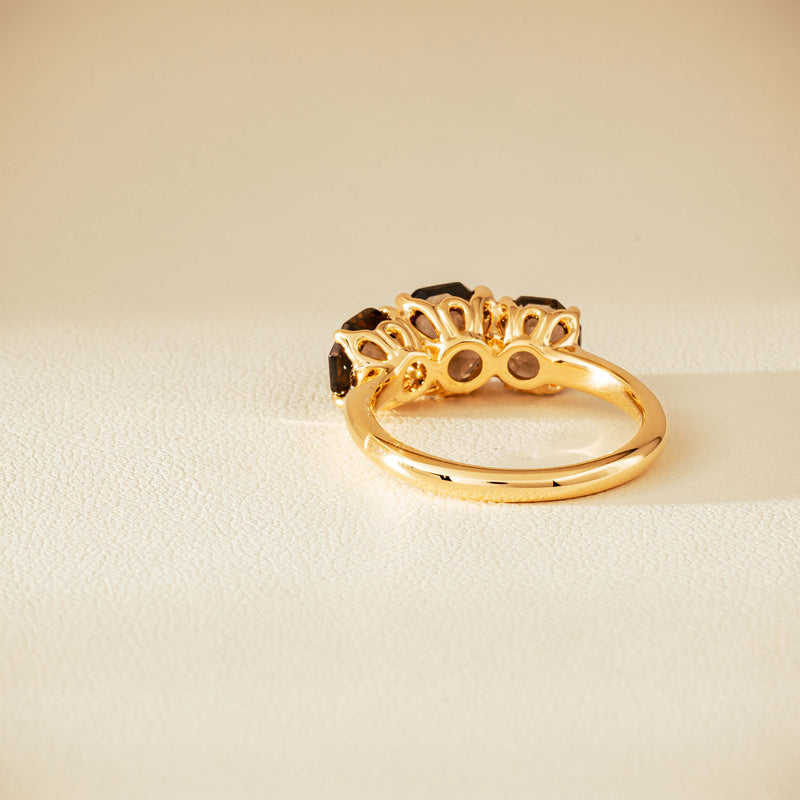 18ct Yellow Gold Three-Stone Smoky Quartz Octavia Ring - Ring - Walker & Hall