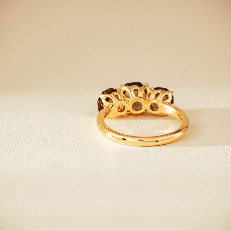 18ct Yellow Gold Three-Stone Smoky Quartz Octavia Ring - Ring - Walker & Hall