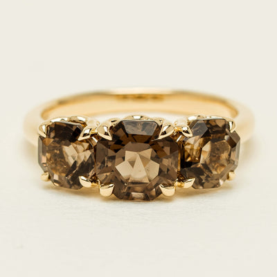 18ct Yellow Gold Three-Stone Smoky Quartz Octavia Ring - Ring - Walker & Hall