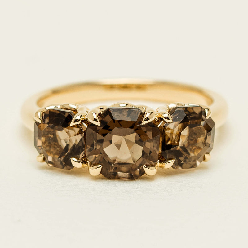 18ct Yellow Gold Three-Stone Smoky Quartz Octavia Ring - Ring - Walker & Hall