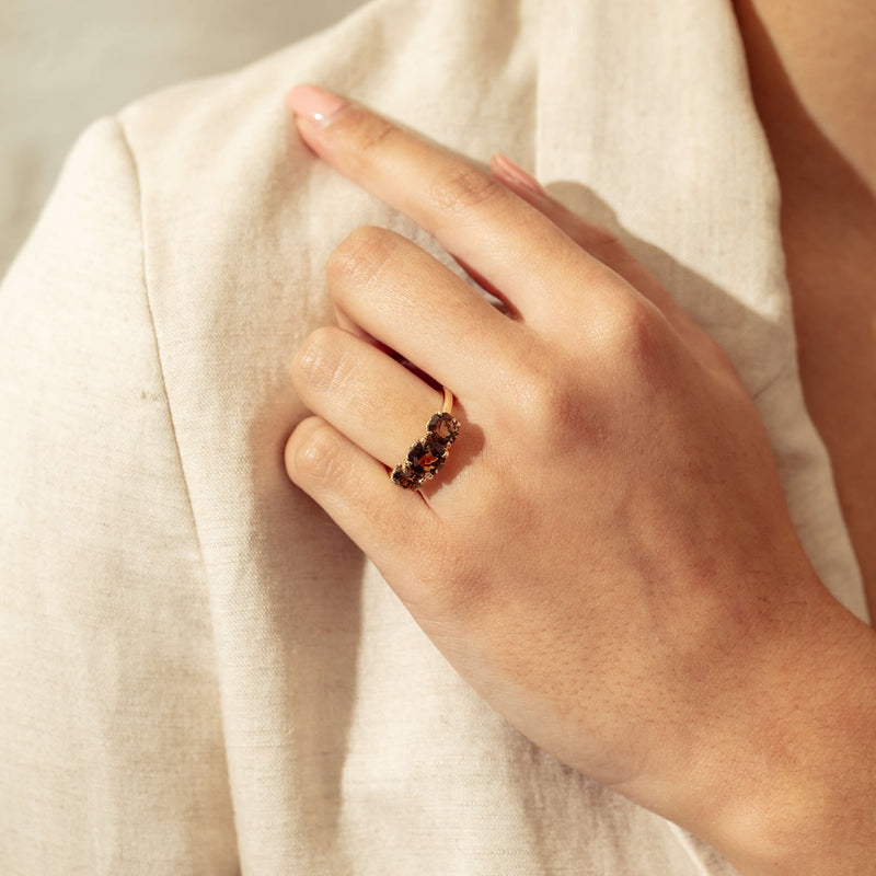 18ct Yellow Gold Three-Stone Smoky Quartz Octavia Ring - Ring - Walker & Hall