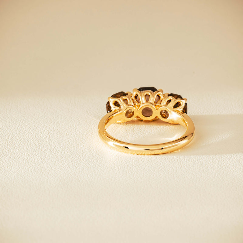 18ct Yellow Gold Three-Stone Smoky Quartz Octavia Ring - Ring - Walker & Hall