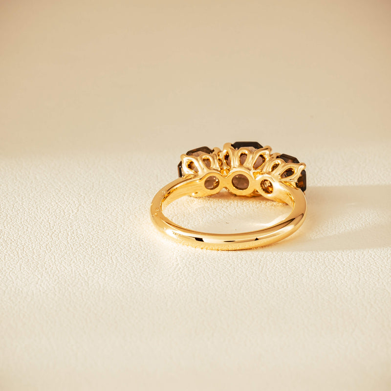 18ct Yellow Gold Three-Stone Smoky Quartz Octavia Ring - Ring - Walker & Hall