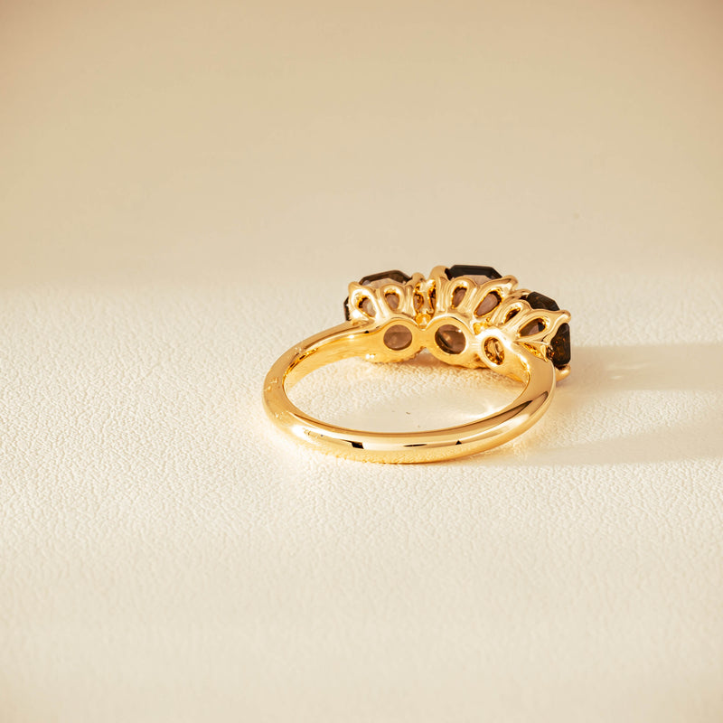 18ct Yellow Gold Three-Stone Smoky Quartz Octavia Ring - Ring - Walker & Hall