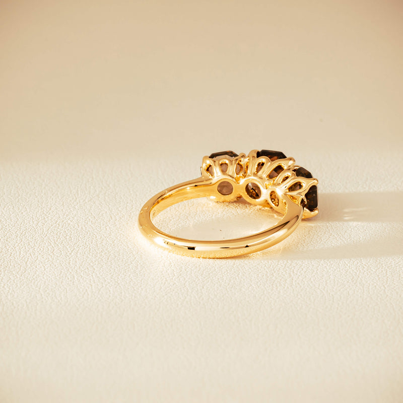 18ct Yellow Gold Three-Stone Smoky Quartz Octavia Ring - Ring - Walker & Hall