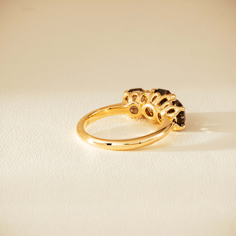 18ct Yellow Gold Three-Stone Smoky Quartz Octavia Ring - Ring - Walker & Hall