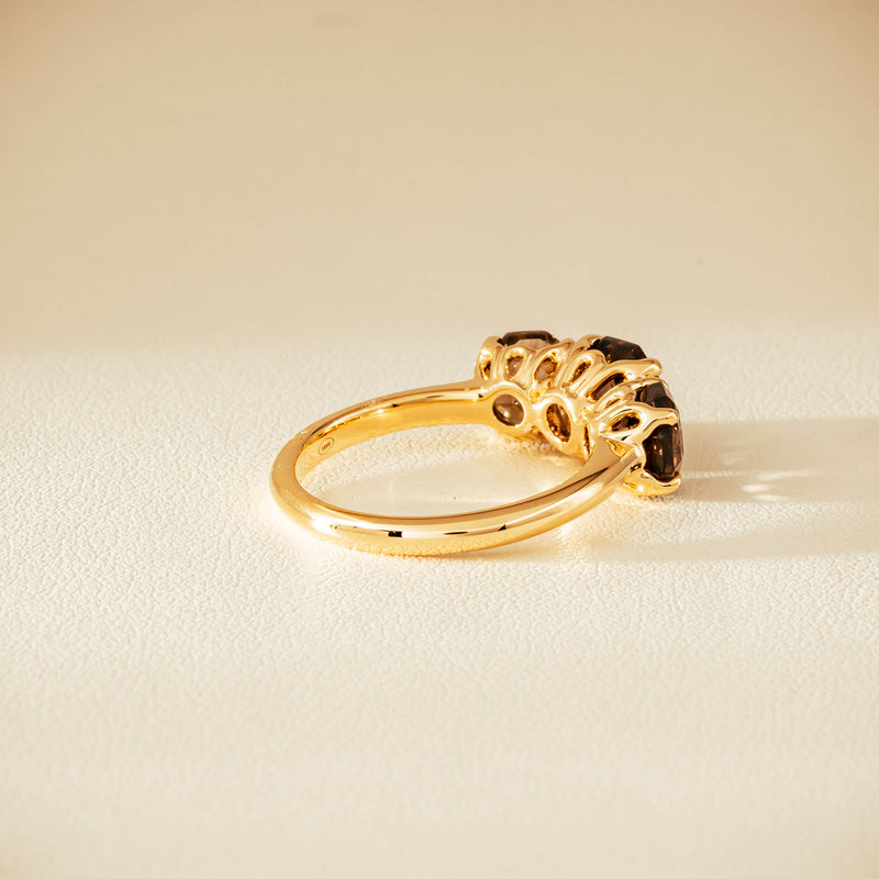 18ct Yellow Gold Three-Stone Smoky Quartz Octavia Ring - Ring - Walker & Hall