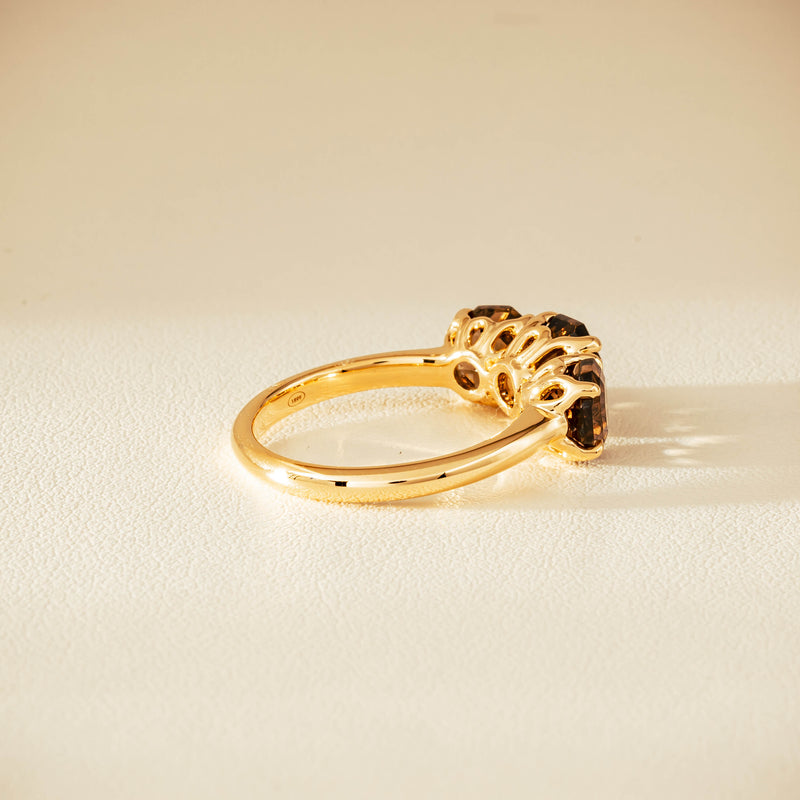 18ct Yellow Gold Three-Stone Smoky Quartz Octavia Ring - Ring - Walker & Hall