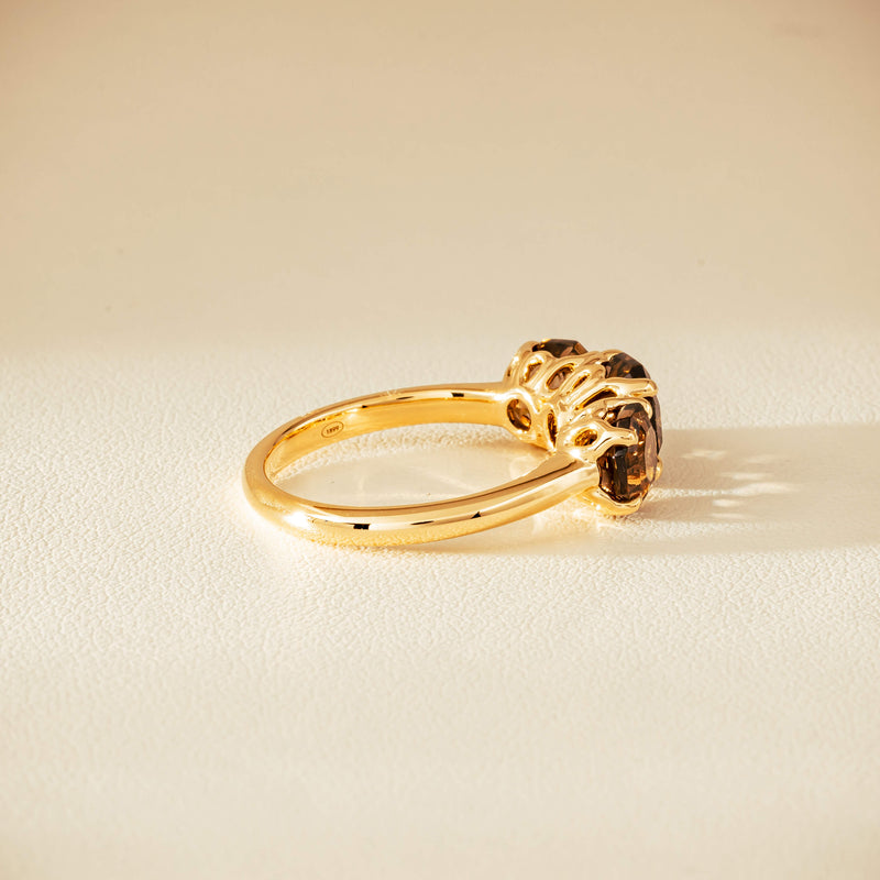 18ct Yellow Gold Three-Stone Smoky Quartz Octavia Ring - Ring - Walker & Hall