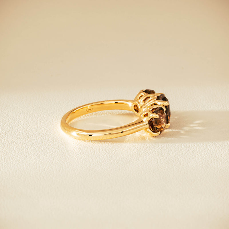 18ct Yellow Gold Three-Stone Smoky Quartz Octavia Ring - Ring - Walker & Hall